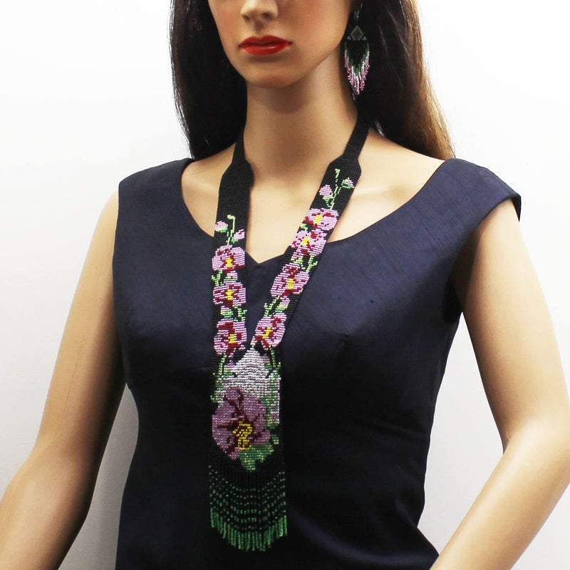 Native Tribal Style Long Statement Beaded Necklace for Women Handmade